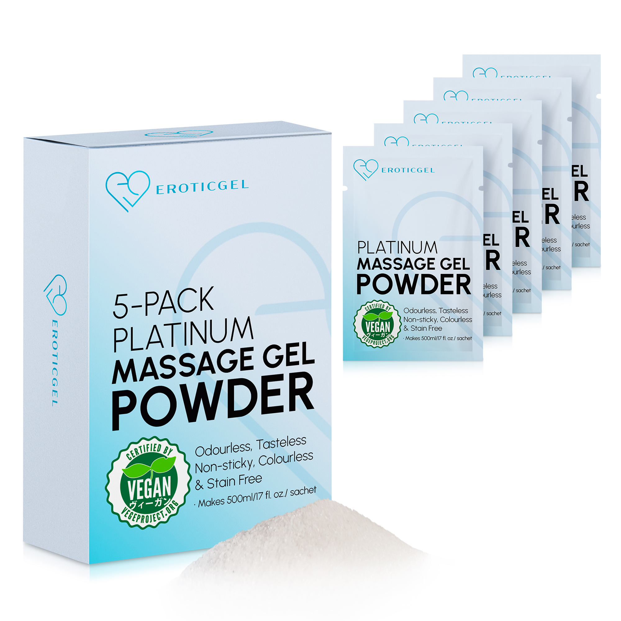 EROTICGEL «Platinum Massage Gel Powder» Travel Pack, japanisches Massagegel-Pulver aus natürlichen Inhaltsstoffen, 5x5g (3)